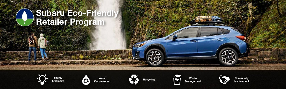 The Subaru Eco-Friendly Retailer Program logo with a blue Subaru and eco icons at bottom. | Sutherlin Subaru Huntington Beach in Huntington Beach CA