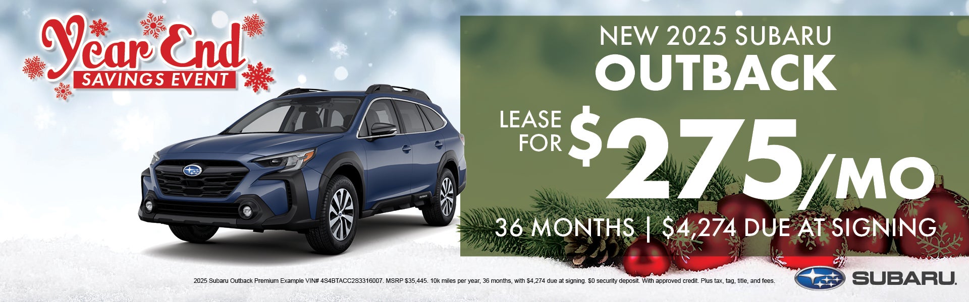 New 2025 Subaru Outback Lease for $275/Month